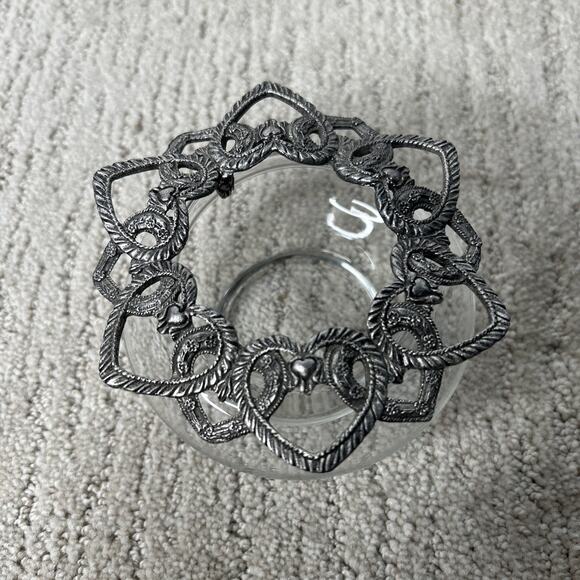 Glass Dish & Brushed Silver Metal Heart Topper-2 PCS-Potpourri Holder-Candy Dish - Picture 1 of 7